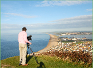 Filming at Chesil Beach in Dorset